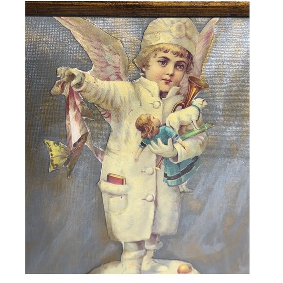 Beautiful Old Victorian Vintage Framed Christmas Snow Angel Picture - Picture 7 of 9